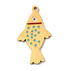 Средний Бирюзовый Из нержавеющей стали эмаль подвески, очарование рыбы, золотые, средне бирюзовый, 29.5x17x1.5 мм, отверстие : 1.5 мм