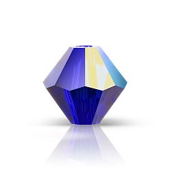 30240 200 Cobalt Blue AB Хрустальные бусины preciosa®, чешский хрусталь, биконус(451 69 302 рондель), 30240 200 кобальтовый синий ab, 3 мм, отверстие : 0.8 мм