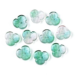 Средний Аквамарин Расписные прозрачные стеклянные шапочки для запекания, цветок, с блеском порошок, средний аквамарин, 11.5x12x3.5~4 мм, отверстие : 1.2 мм, Около 1750 шт / 1000 г