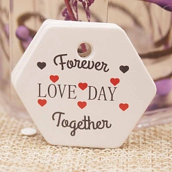White 100Pcs Valentine's Day Hexagon Gift Tags, Heart Print Tags, White, 3x3.5cm
