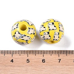 Yellow Printed Wood Beads, Round Beads, Yellow, 16x15mm, Hole: 4.3mm