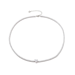 Платина Колье с кулоном в форме сердца из прозрачного кубического циркония с теннисными цепочками, украшения из латуни для женщин, платина, 18.11 дюйм (46 см)