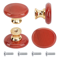 Красный Камень Ручки для ящиков из натуральной красной яшмы, ручка выдвижного ящика овальной формы, железный винт, для дома, кабинет, шкаф и комод, платиной и золотом, 27x23x18 мм