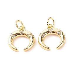 Настоящее золото 18K Латунные микропаве прозрачные подвески с фианитом, без кадмия и без свинца, луна, реальный 18 k позолоченный, 17x12.5x2.5 мм, отверстие : 3.5 мм