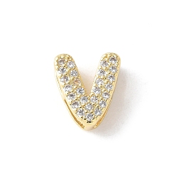 Letter V Латунные микро-паве прозрачные кубические цирконии начальные многорядные звенья, реальный 18 k позолоченный, без свинца и без кадмия, долговечный, стойки покрытие, Буква V, 10x5~9.5x4.5~5 мм, отверстие : 1.5~3.2x2~8 мм