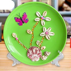 Зеленый лайм Diy цветочный узор ракушка ракушка диск паста картина для детей, включая оболочку, пластиковые бусины и тарелка, кисть и клей, зеленый лайм, 20.5x1.9 см