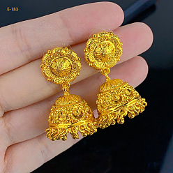 Цветок Серьги-гвоздики из сплава латуни и цинка, золотые, цветок, 45x23 мм