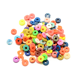 Couleur Mélangete Perles en fimo faits à la main, disque / plat rond, perles heishi, couleur mixte, 5~5.5x1mm, Trou: 1~2mm