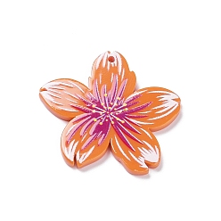 Orange Printed Opaque Acrylic Pendants, Flower, Orange, 35x37x2.5mm, Hole: 1.6mm