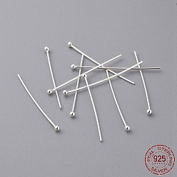 Silver 925 Sterling Silver Ball Head Pins, Silver, 25x0.5mm