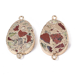 Коричневый Соединители из синтетической имперской яшмы, с позолоченным латунным краем и железными петлями, слеза, коричневые, 48~50x28~30x5.5 мм, отверстие : 2 мм