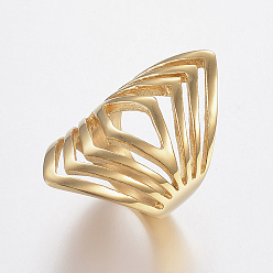 Золотой Ионное покрытие (ip) 304 широкополосные перстни из нержавеющей стали, полый, золотые, Размер 6, 16 мм