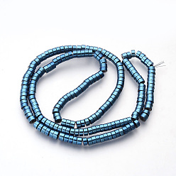Blue Plated Electroplate Non-magnetic Synthetic Hematite Beads Spacers Strands, Heishi Beads, Flat Round/Disc, Blue Plated, 4x2mm, Hole: 1mm, about 200pcs/strand, 15.7 inch
