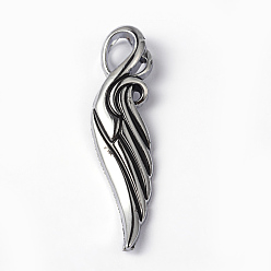 Antique Silver Alloy Big Pendants, Wing, Antique Silver, 60x16x5mm, Hole: 7x3.5mm