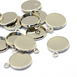 Platinum Iron Pendant Cabochon Settings, Plain Edge Bezel Cups, Flat Round, Platinum, Tray: 12mm, 17x14x2mm, Hole: 2mm