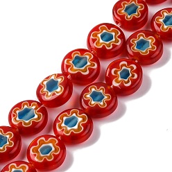 (123L) Белый крем непрозрачный блеск Handmade millefiori lampwork beads strands, плоско-круглые, огнеупорный кирпич, 10x3.5 мм, отверстие : 0.8 мм, около 38 шт / нитка, 14.65'' (37.2 см)