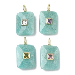 Амазонит Природные подвески амазонит, Подвески с прямоугольной огранкой и латунной микропаве из кубических цирконий разных цветов, золотые, 26.5x15x6.5~7 мм, отверстие : 2.5x3.5 мм