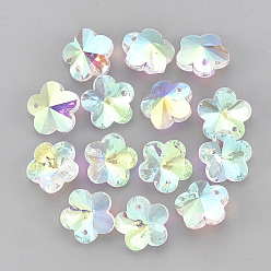 Crystal AB Glass Rhinestone Charms, Flower, Crystal AB, 13x14x7.5mm, Hole: 1.4mm