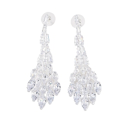Platinum Brass Micro Pave Cubic Zirconia Stud Earrings, Leaf, Platinum, 73x22mm