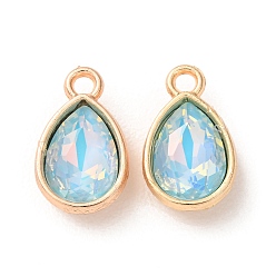Light Sky Blue Alloy Glass Pendants, Teardrop Charms, Golden, Faceted, Light Sky Blue, 15.5x9.5x4.5mm, Hole: 1.8mm