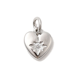 Платинированный Латунные микро проложить кубического циркония прелести, Сердце звездочкой, долговечный, стойки покрытие, с целью перехода в кольце, Реальная платина, 10x8.5x2 мм, отверстие : 3 мм