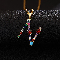 Letter N Ожерелья с подвесками-инициалами из латуни и разноцветными кубическими цирконами для женщин, золотые, Письмо N, 19.69 дюйм (50 см)