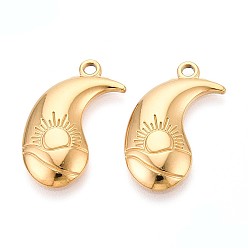 Настоящее золото 18K 304 подвески из нержавеющей стали, очарование инь-ян, ионное покрытие (ip), реальный 18 k позолоченный, 26x14x3 мм, отверстие : 1.8 мм