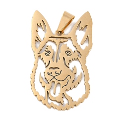 Настоящее золото 18K Ионное покрытие (ip) 304 подвески из нержавеющей стали, лазерная резка, овчарка очарование, реальный 18 k позолоченный, 45x26.5x1.5 мм, отверстие : 9x5 мм