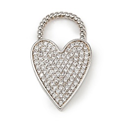 Платина Латунные микро проложить кубического циркония подвески, сердце, долговечный, без кадмия и без свинца, стойки покрытие, платина, 33x19.5x3.5 мм, отверстие : 10.5 мм