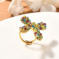 Разноцветный Бант 304 манжеты из нержавеющей стали со стразами для женщин, реальный 18 k позолоченный, красочный, внутренний диаметр: 17 мм