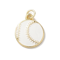 Белый Латунь эмаль подвески, бейсбольный шарм, с целью перехода в кольце, стойки покрытие, долговечный, без свинца и без кадмия, реальный 18 k позолоченный, белые, 17x14x2 мм, отверстие : 3.3 мм