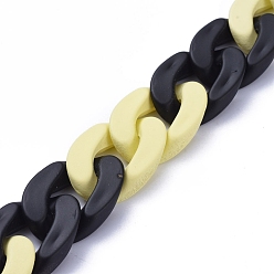 Champagne Yellow Handmade Opaque Spray Painted Acrylic Curb Chains, Cuban Link Chains, for Jewelry Making, Champagne Yellow, Link: 29.5x20.5x6mm, 39.37 inch(1m)/strand