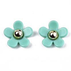 Бирюза Непрозрачные акриловый кабошоны, цветок, бирюзовые, 17x17~18x5 мм, внизу: 9 мм