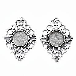 Antique Silver Antique Silver Tibetan Style Alloy Filigree Rhombus Cabochon Connector Settings, Cadmium Free & Lead Free, Tray, 17mm, 53x37x3mm, Hole: 2mm, about 153pcs/1000g