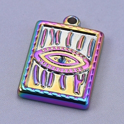 Rainbow Color 304 Stainless Steel Pendant Rhinestone Setting, Rectangle with Eye, Rainbow Color, 20x3x2mm, Hole: 1.8mm