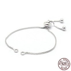 Platinum Rhodium Plated 925 Sterling Silver Chain Bracelet Making, Slider Bracelets Making, Platinum, 4-3/4 inch(12cm), Hole: 2mm, Single Chain Length: about 6cm