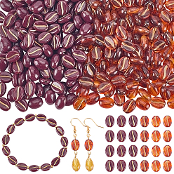 (52) Непрозрачная лаванда 400 шт 2 цвета непрозрачные акриловые бусины, кофейный боб, золотой металл обвитыми, разноцветные, 10.5x8x4.5~5 мм, отверстие : 1.2 мм, 200 шт / цвет