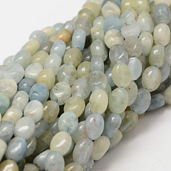 Aquamarine Oval Natural Aquamarine Bead Strands, 8x6x4mm, Hole: 1mm, about 52pcs/strand, 15.7 inch
