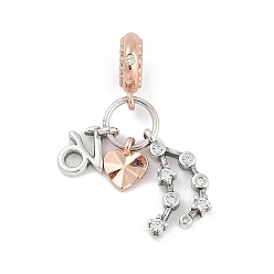 Скорпион Латунные подвески с кубическим цирконием европейские бусины, двенадцать созвездий, Скорпион, 29.5~35.5 мм