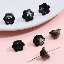 Черный 10шт. прозрачные стеклянные колпачки с градиентным цветом, шестилепестковые цветы, сиреневые, чёрные, 12x7 мм