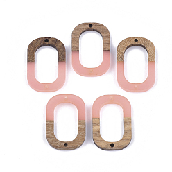 Pink Resin & Walnut Wood Links connectors, Oval, Pink, 28x19.5x4mm, Hole: 1.8mm