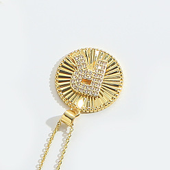 Letter R Латунные микро проложить кубического циркония ожерелья, плоские круглые с буквы, Буква R, 17.72 дюйм (45 см)