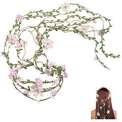 Бледно-Розовый Повязки на голову из ткани, сплава и пластика, цветок, Обруч для волос, обмотанный вокруг головы, для украшения волос в виде короны, украшение для волос в виде лозы., розовый жемчуг, внутренний диаметр: 150 мм