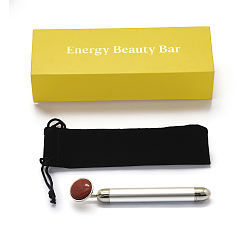 Red Jasper Natural Red Jasper Electric Massage Sticks, Massage Wand (No Battery), Fit for AA Battery, with Zinc Alloy Finding, Massage Tools, with Box, 155x16mm