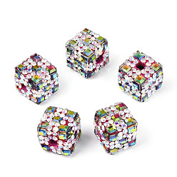 Темный Морско-зеленый Бусины из полимерной глины со стразами и квадратным акрилом, сверкающие кубические бусины для самодельных украшений и украшений для ручек, темно-зеленый, 15~15.5x15~15.5x15~15.5 мм, отверстие : 4 мм