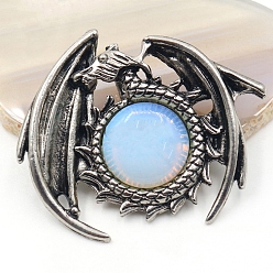 Opalite Opalite Pendants, Dragon Charms, Antique Silver, 47x40mm