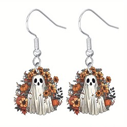 Ghost Акриловые серьги болтаться, платина, призрак, 33x33 мм