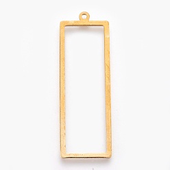 Без Покрытия Латунные подвески с открытой спинкой, для diy уф смолы, эпоксидная смола, Прессованные цветочные украшения, прямоугольные, сырой (без покрытия), 45.5x14.5x0.8 мм, отверстие : 1 мм