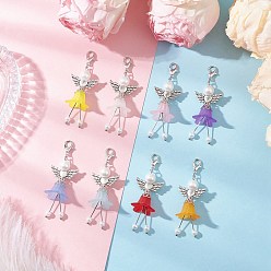 (52) Непрозрачная лаванда 8 шт. 8 цвета матовый акрил и стеклянный жемчуг цветок ангел подвеска украшения, с крыльями из сплава и застежками-клешнями, старинное серебро и платина, разноцветные, 60 мм, 1 шт / цвет