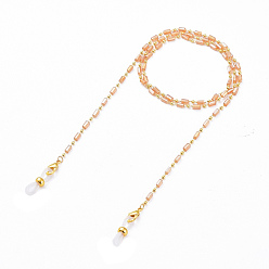 Tan Eyeglasses Chains, Neck Strap for Eyeglasses, with Handmade Glass Beaded Chains, Soldered, Lead Free & Cadmium Free, with Brass Findings, Rubber Loop Ends and Brass Lobster Claw Clasps, Tan, 28.1 inch(71.5cm)